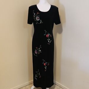 Vtg Y2K S.L. Fashions Black Velvet Maxi Dress 10P Whimsygoth Witchy Dark Fairy